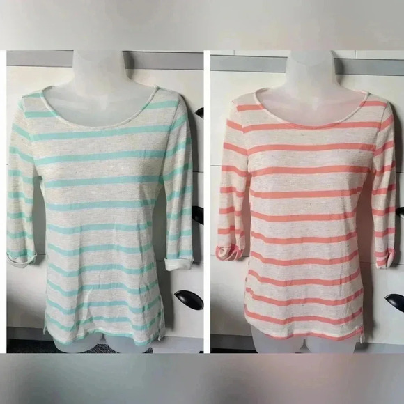 Ginger G striped scoop neck top, 3/4 sleeve, womens medium, lightweight stretchy - Picture 1 of 16